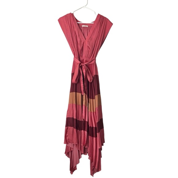 ULLA JOHNSON Marsha Pleated Japanese Satin Midi Dress in Cerise Sz 10 - Picture 2 of 9